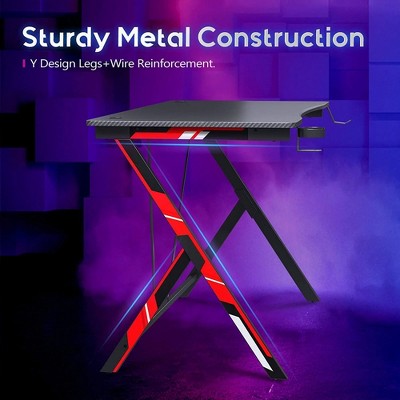 31-Inch Black Carbon Fiber Gaming Desk with Cup Holder and Headphone Hook