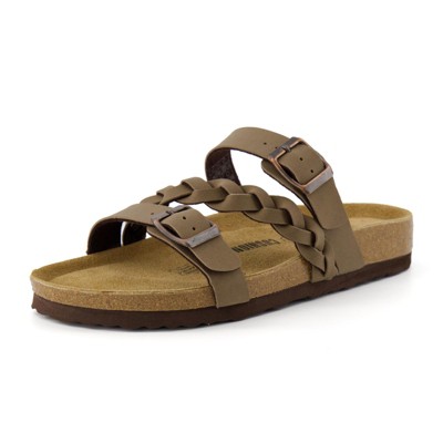 CUSHIONAIRE Women's Lizzy Cork Footbed Sandal - Comfortable, Adjustable Straps, Arch Support, Wide Widths Available, Boho Chic Summer Slides