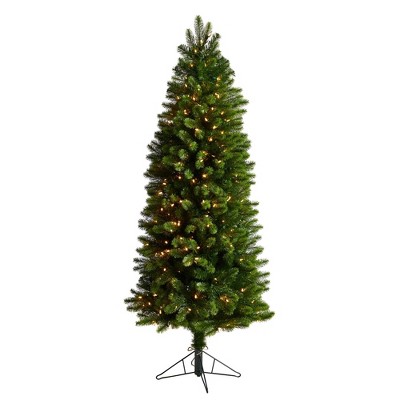 Nearly Natural 6’ Slim Virginia Spruce Prelit Artificial Christmas Tree