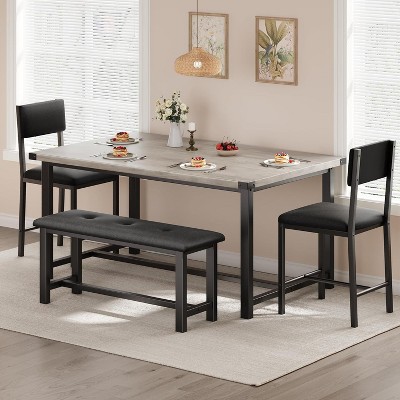 Coucheta 44.5" Dining Table Set for 4 - Kitchen Table with 2 Upholstered Chairs & Bench, Space-Saving, Easy Assembly