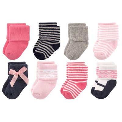 Luvable Friends Baby Girl Newborn and Baby Terry Socks, Pink Scroll, 0-6 Months