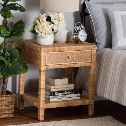 Adelia Natural Rattan And Mahogany Wood 1 Drawer Nightstand Natural Brown -  Baxton Studio : Target