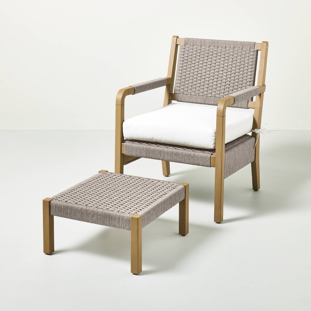 Photos - Sofa Wood & Rope Outdoor Patio Chair & Ottoman - Hearth & Hand™ with Magnolia