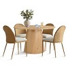 46'' Modern Oak MDF Round Table Set, 5-Piece Dining Set with Rattan-Style Chairs and Linen Seat for Small Spaces-Maison Boucle - 3 of 4