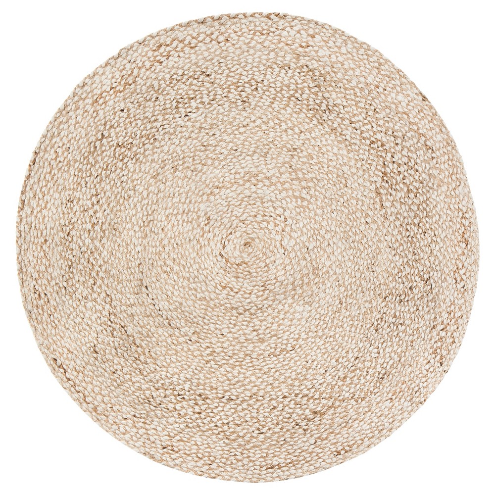 Light Tan Shapes Braided Round Area Rug 8' - Anji Mountain