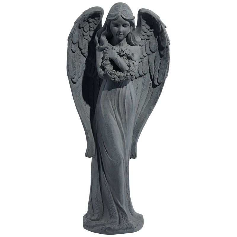 John Timberland Standing Angel Statue Sculpture English Decor Indoor Outdoor Garden Front Porch Patio Yard Outside Faux Greystone Ceramic 25" Tall, 1 of 10