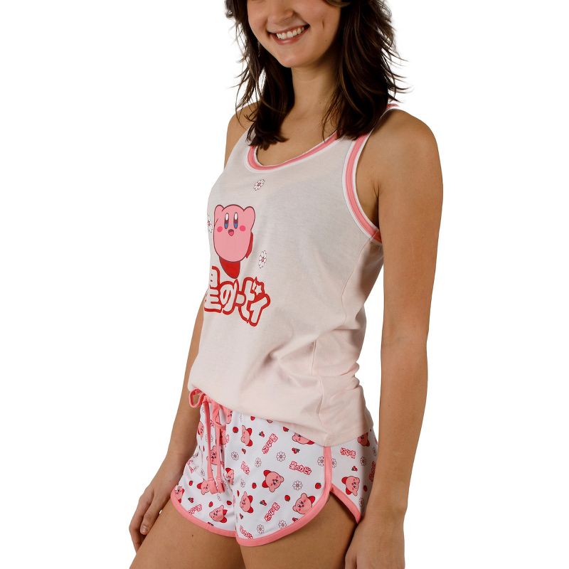 Kirby Daisies & Kanji Logo Women's Racer Back Tank Top & Dolphin Lounge Shorts Sleepwear Set, 2 of 6