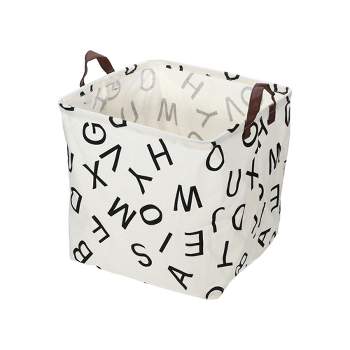 Unique Bargains Foldable Square Laundry Basket 1831 Cubic-in Black White 1 Pc Letter