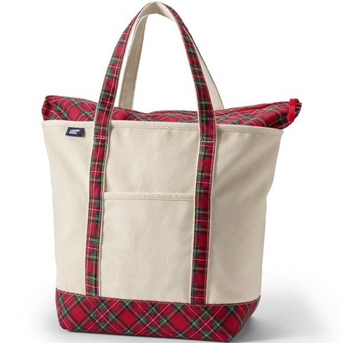 Lands' End Large Print 5 Pocket Zip Top Canvas Tote Bag