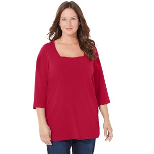 Catherines Women's Plus Size Ultra-Soft Square-Neck Tee - 1 of 4