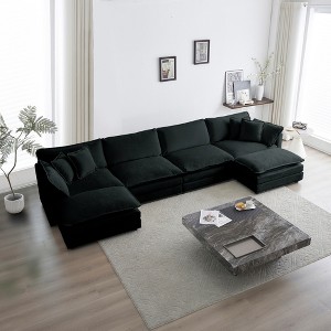 Oversized 146.5" Chenille Modular U-Shaped Sectional Sofa with Double-layer Cushion and 2 Ottomans, 6-Piece Free combination Sofa - 1 of 4