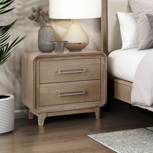 Modern Wood Nightstand with 2 Storage Drawers,Curved Corners Nightstand for Bedroom,Natural Wood Finish Rectangular Nightstand-Coolbibila - 1 of 4