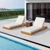 Patio Chaise Lounge Set with Adjustable Backrest, Curved Slatted Chaise with 4-Inch Cushion, Acacia Wood Frame Chaise Lounge-Coolbibila - 3 of 4