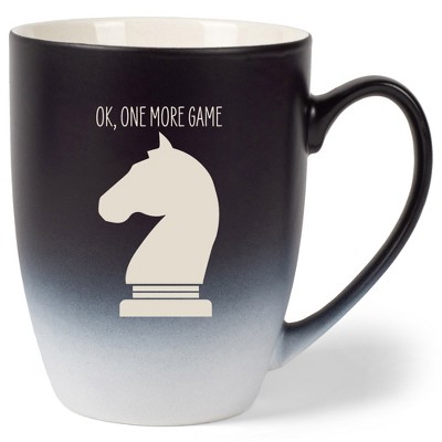 100 North Chess Knight 10 Ounce Black and White Two Toned Ombre, Comfortably Fits Your Hands, Ceramic Tea Coffee Cup Mug, Ok, One More Game