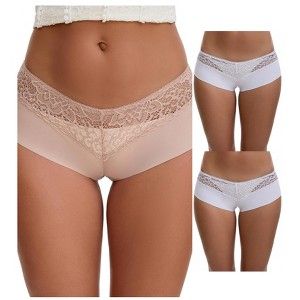 INSPIRE CHIC Women's Lace Ice Silk Hollow Out Mid Rise Comfort Boyshorts  Briefs 3 Packs - 1 of 4