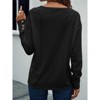Women Blouse V-Neck Long Sleeve Button Hollow Lace Shirt - 3 of 4