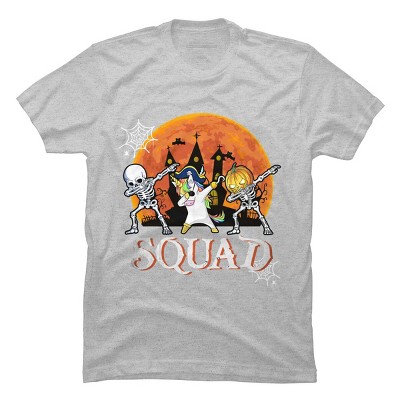 Men's Design By Humans Halloween Squad Skeleton Unicorn Dabbing By dodorindesign T-Shirt
