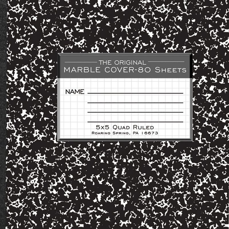 Roaring Spring Paper Products Composition Book, 5x5 Graph, 80 Sheets, 9.75" x 7.5", Black Marble, Pack of 6, 3 of 4