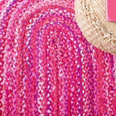 Handmade Pink and Fuchsia Cotton Braided Oval Rug, 3' x 5'