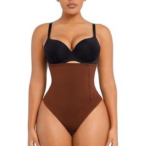 SHAPELLX Tummy Control Shapewear Side Zipper Panties Body Shaper for Women Compression Shapewear Thong Girdle Waist Shaper—Brown 38 - 1 of 3