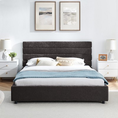 Queen Size Platform Bed, Low Profile Design Bed with Underbed Storage Drawers, Upholstered Wood Frame Velvet Bed with Headboard-Baofuwish