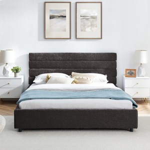 Queen Size Platform Bed, Low Profile Design Bed with Underbed Storage Drawers, Upholstered Wood Frame Velvet Bed with Headboard-Baofuwish - 1 of 4