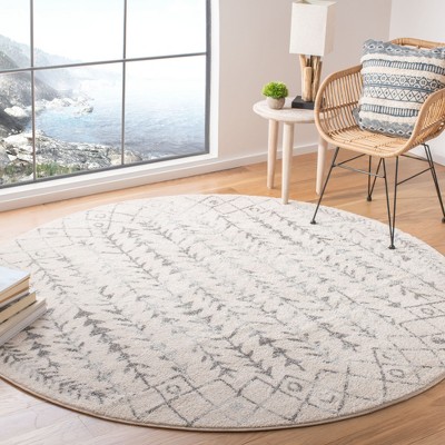 Ivory and Gray Round Reversible Synthetic Area Rug