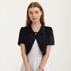 Anna-Kaci Women's Short Sleeve Cropped Bolero Jacket with Single Button Front and Peter Pan Collar - 2 of 4