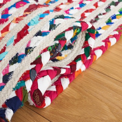 Handmade Ivory and Multicolor Cotton Braided Runner Rug