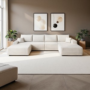 135" Cloud Plush Corduroy U-Shaped Sectional Sofa with Right Chaise & Ottoman - 1 of 4