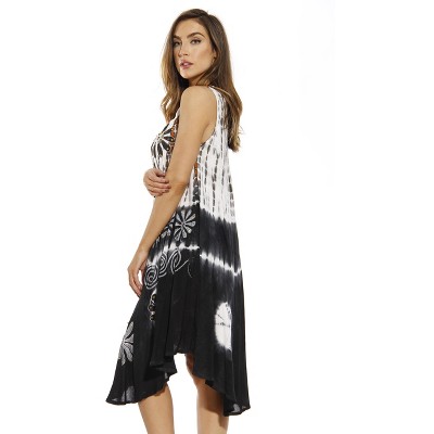 Black and White Tie Dye Sleeveless Mini Dress Cover-Up
