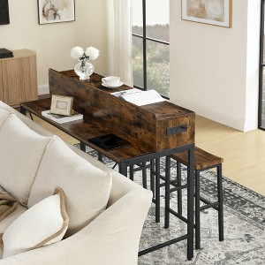 KWPZQEB 59" Industrial Bar Table Set, 2-Tier Bar Height Table w/ 3 Upholstered Stools, Power Outlet, Kitchen Island for Dining Room, Bistro - 1 of 4