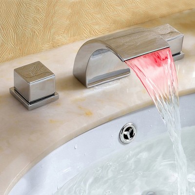 Chrome LED Waterfall Bathroom Sink Faucet with Dual Knob Handles