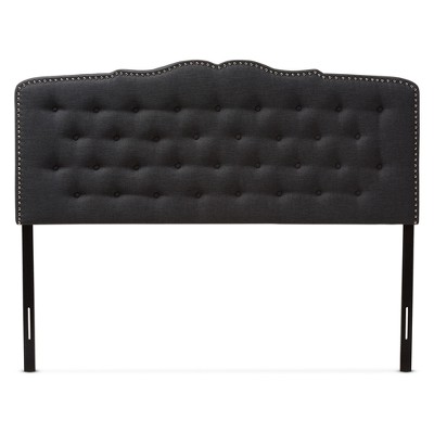 Dark Gray Tufted King Upholstered Headboard with Nailhead Trim