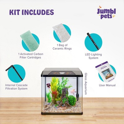 JumblPets 2 Gallon Glass Fish Tank Kit with LED Lighting