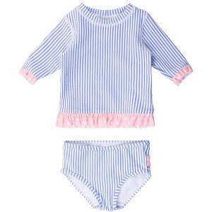 RuffleButts Baby UPF50+ Seersucker Short Sleeve Ruffle Rash Guard Bikini - 1 of 4