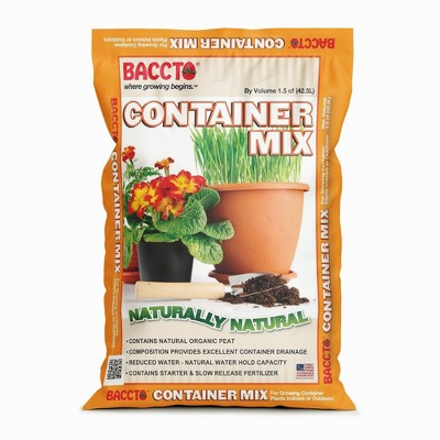 Michigan Peat Company BACCTO Container Mix, Indoor Outdoor Blend with Organic Peat, Starter & Nutrients for 6 Inch or Larger Planters, 1.5 Cubic Feet