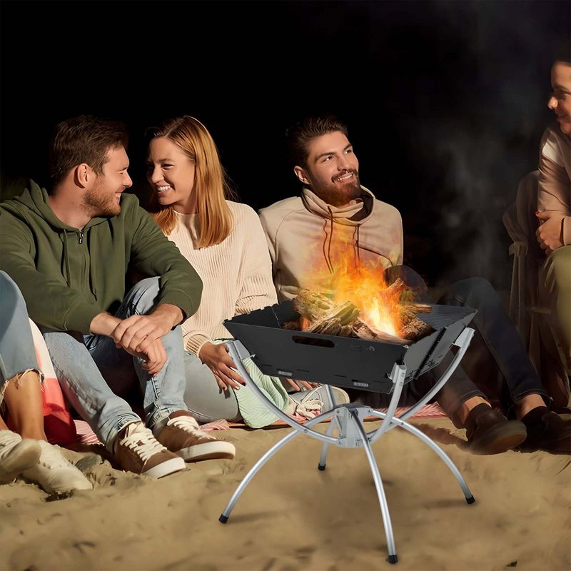 Costway 3-in-1 Portable Charcoal Grill Folding Camping Fire Pit with Carrying Bag & Gloves Black/Coffee, 2 of 11