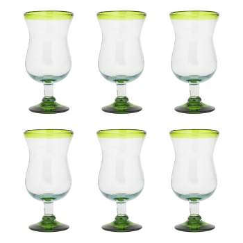 Amici Home Authentic Mexican Handmade Lime Green Rim Hurricane Glass, 16oz, Set of 6