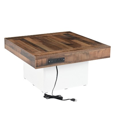 PDTEND 31.4 in. Farmhouse Coffee Table with 2 USB Ports and Outlets and LED Light
