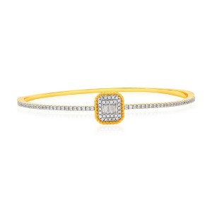 Bella Silver Sterling Silver, Baguette & Pave Rectangle CZ Bangle - Gold Plated - Gold - 1 of 2