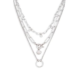 Slickblue Layered Crystal Necklace, Double Chain with Circle Charm, Trendy Boho Jewelry, Silver/Gold, 16"+2" - 1 of 3