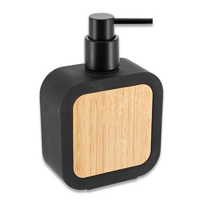Evideco French Home Goods Contemporary Soap Dispenser Black Rubber and Bamboo