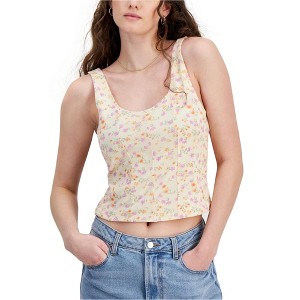 Hippie Rose Womens Mesh Corset Floral Tank Top, Beige, X-Large - 1 of 1