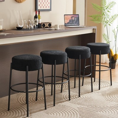 30" Tall, Round High Bar Stools, Set of 2 - Contemporary upholstered dining stools for kitchens,Black+Golden