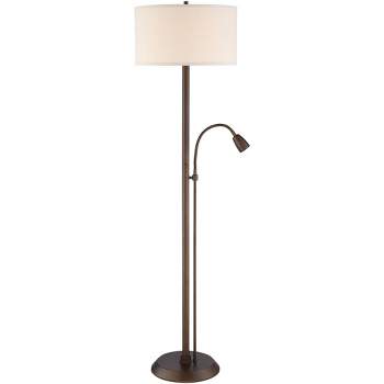 Possini Euro Design Traverse Modern Floor Lamp with LED Gooseneck Reading Light 64" Tall Oil Rubbed Bronze Oatmeal Drum Shade for Living Room Bedroom