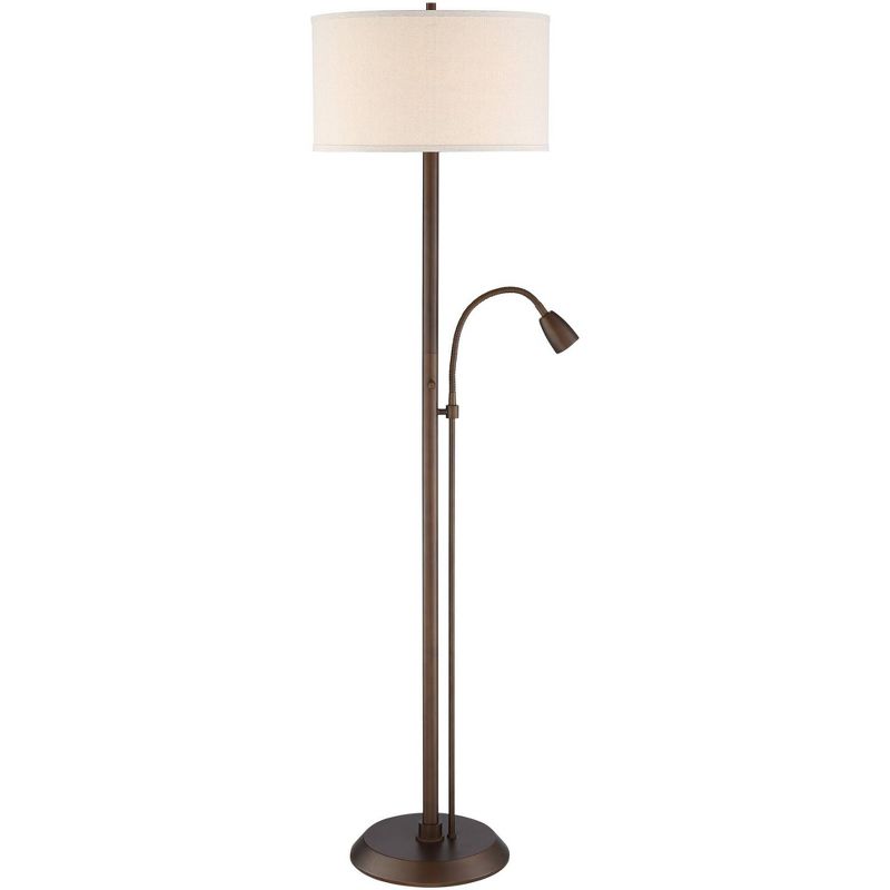 Possini Euro Design Traverse Modern Floor Lamp with LED Gooseneck Reading Light 64" Tall Oil Rubbed Bronze Oatmeal Drum Shade for Living Room Bedroom, 1 of 10