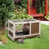 Wooden Indoor Rabbit Hutch with Wheels and No Leak Tray,Small Bunny Cage with Ramp and Enclosed Run for Guinea Pigs - LAOTIES - 2 of 4