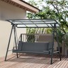 Outsunny 3-Seat Patio Swing Chair, Convertible Swing Hammock Bed with Cushions, Adjustable Polycarbonate Canopy Sunshade Roof for Porch, Gray - 2 of 4
