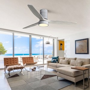 Wanze of Ocean 52 in. Modern Gray Indoor Solid Wood Gray Blades Flush Mount Standard Ceiling Fan with 3-Color Dimmable LED Light - 1 of 4